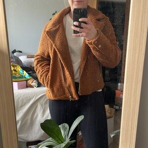 Sherpa Cropped Jacket, Brown/Orange, Size Small